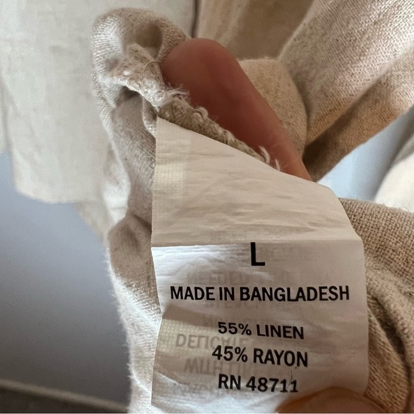 Falls Creek Linen Rayon Button Up Shirt Neutral Beige Sz L Minimalist Natural - Picture 8 of 10
